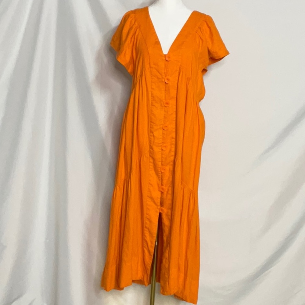 Anthropologie Orange Linen Blend Midi Dress - Picture 3 of 12